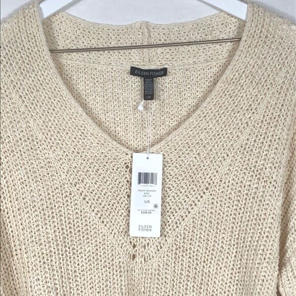 EILEEN FISHER V-Neck, Long-Sleeve, Textured, Cotton/Linen sweater; large, NWT - Picture 5 of 10